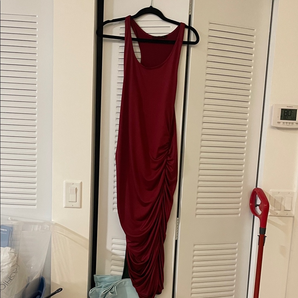 Susie Burgundy Curtain Ruched Draped Dress